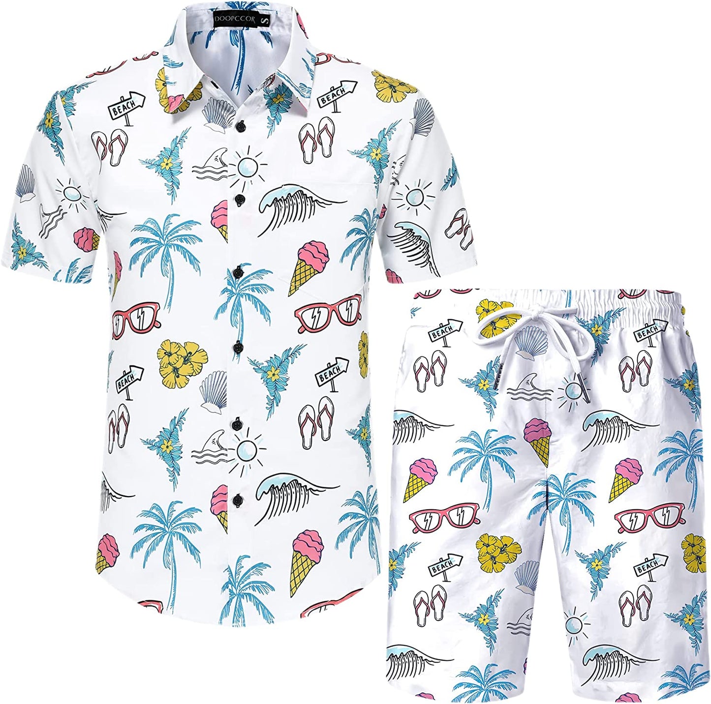 DOOPCCOR Hawaiian Shirt for Men Flower Casual Button Down Short Sleeve Hawaiian Shirt Suits