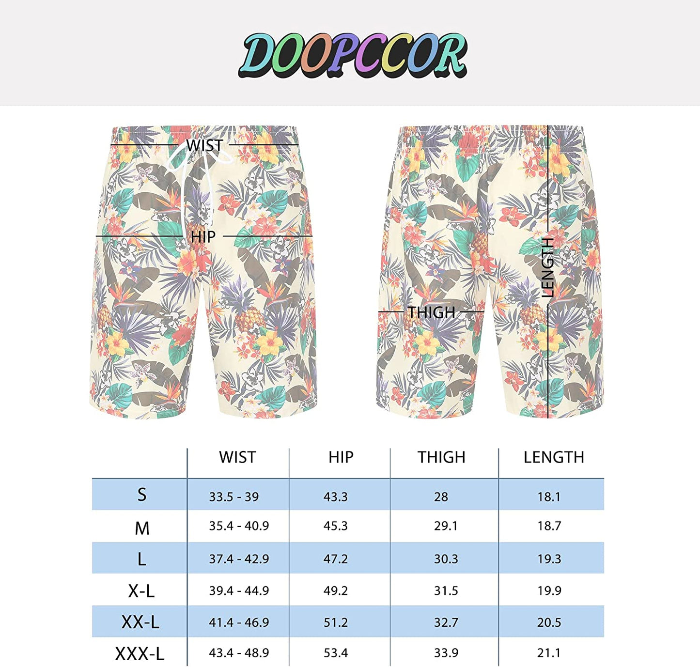 DOOPCCOR Mens Swimming Trunks Quick Dry Beach Hawaiian Shorts with Pockets
