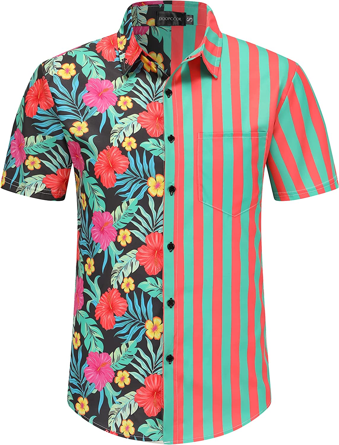 DOOPCCOR Hawaiian Shirt for Men Short Sleeves Printed Button Down Summer Beach Dress Shirts