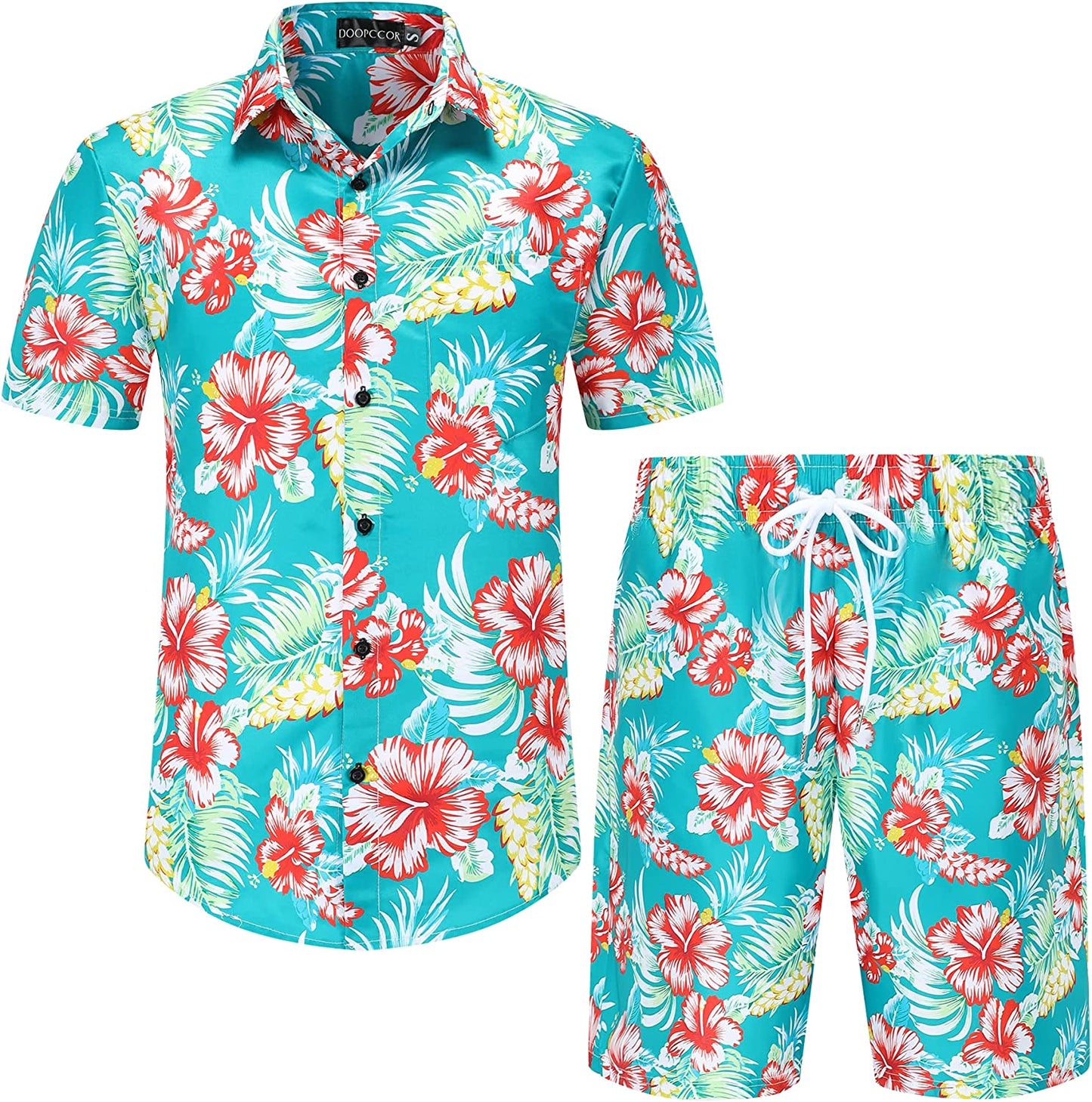 DOOPCCOR Hawaiian Shirt for Men Flower Casual Button Down Short Sleeve Hawaiian Shirt Suits