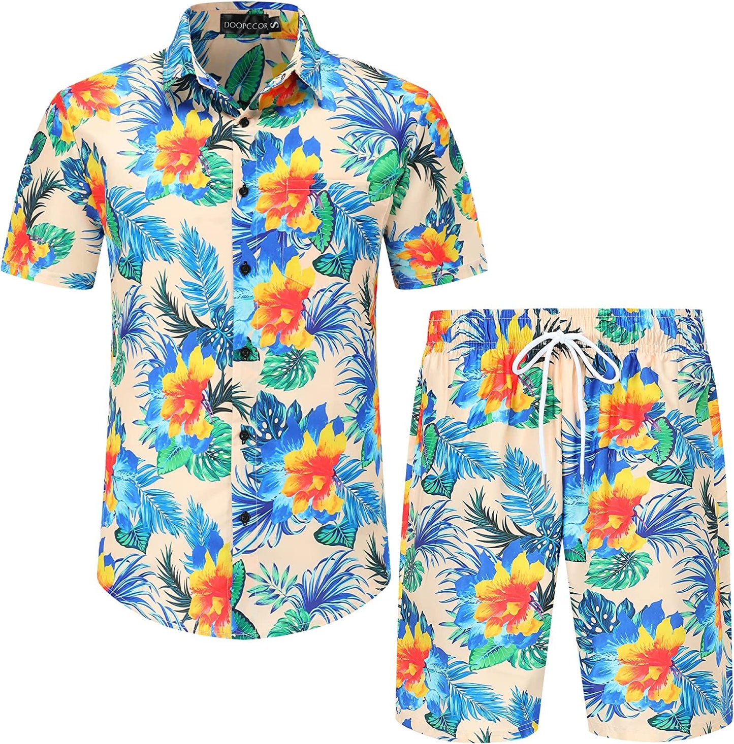 DOOPCCOR Hawaiian Shirt for Men Flower Casual Button Down Short Sleeve Hawaiian Shirt Suits