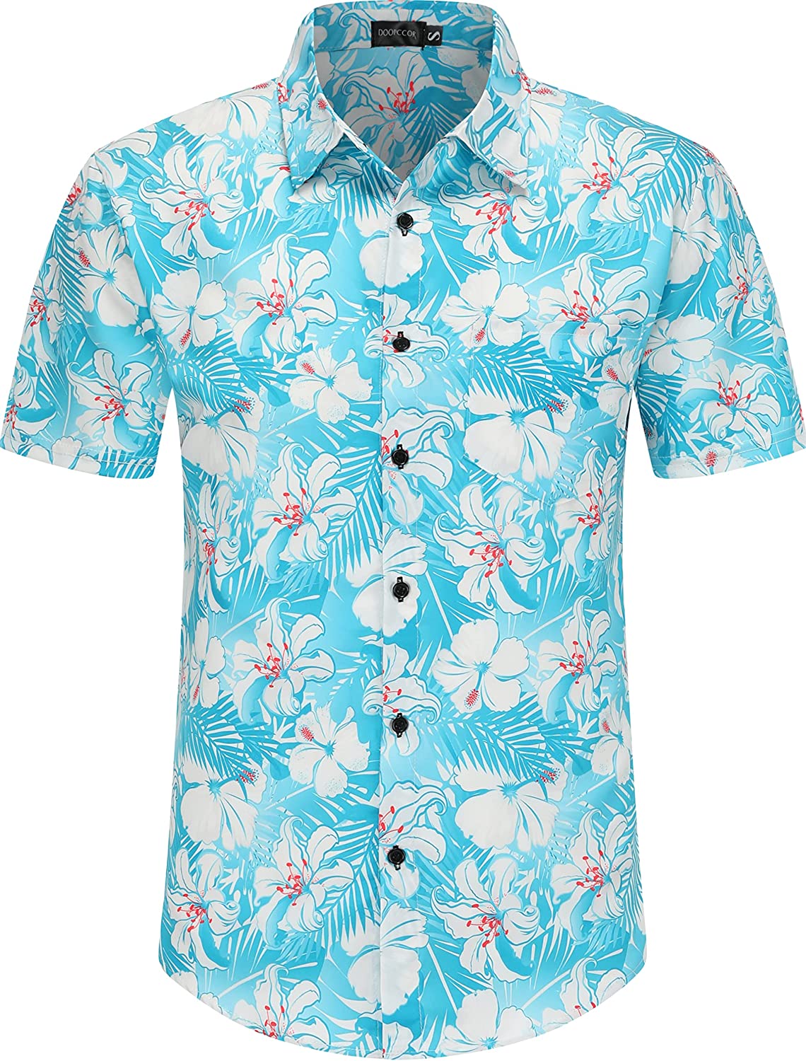 DOOPCCOR Hawaiian Shirt for Men Short Sleeves Printed Button Down Summer Beach Dress Shirts