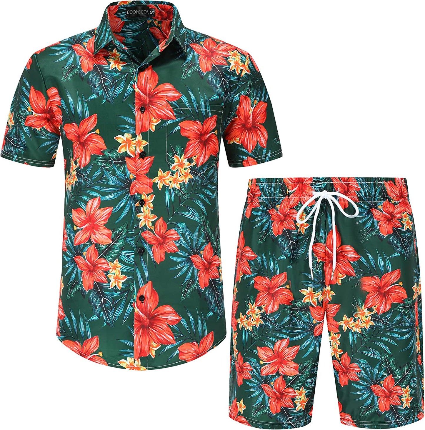 DOOPCCOR Hawaiian Shirt for Men Flower Casual Button Down Short Sleeve Hawaiian Shirt Suits