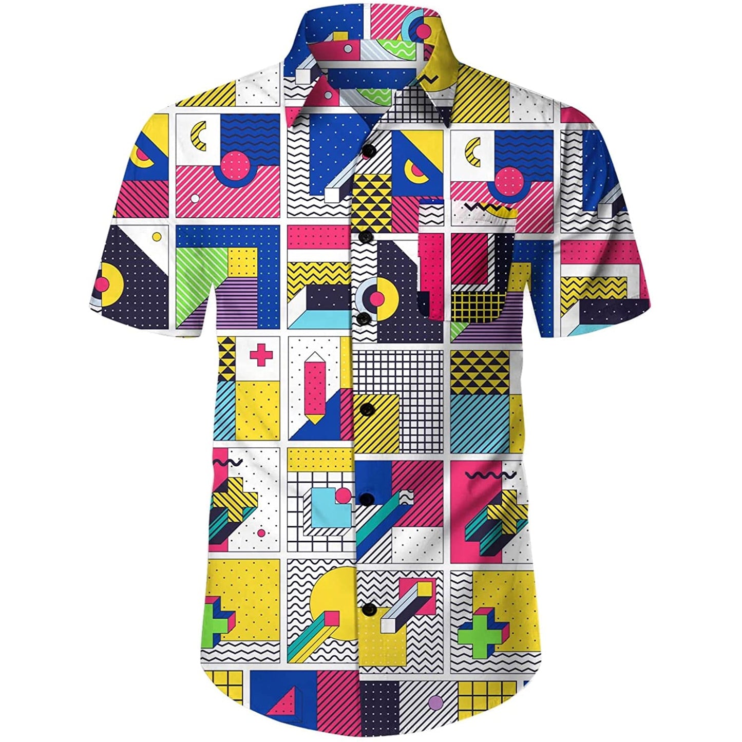 Doopccor 80s Colorful Disco Vintage Button-Down Shirt