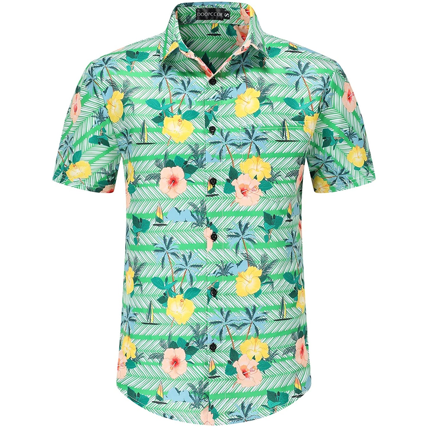 Flowers Palm Tree Green Floral Hawaiian Shirt