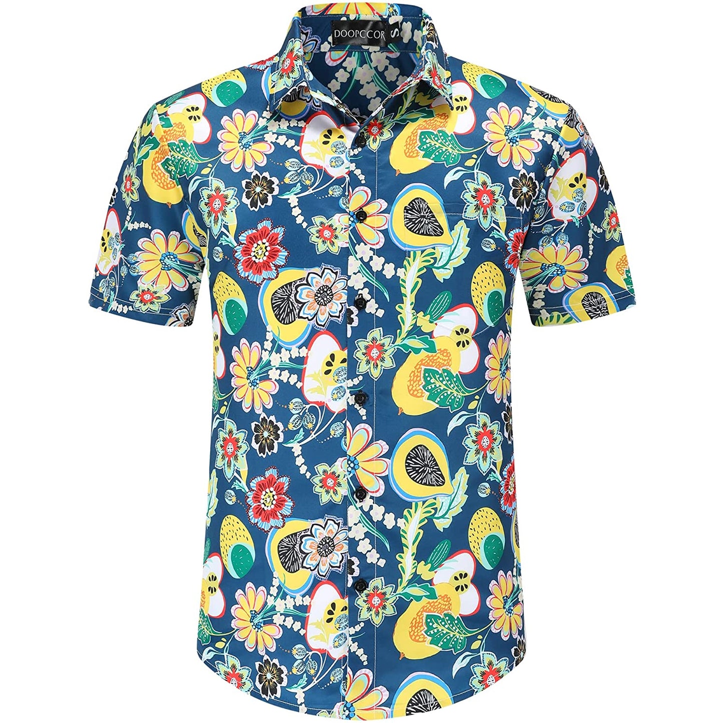 Tropical Fruits Blue Floral Hawaiian Shirt
