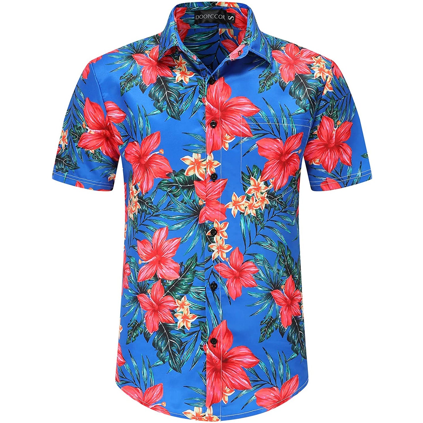 Red Flowers Blue Floral Hawaiian Shirt