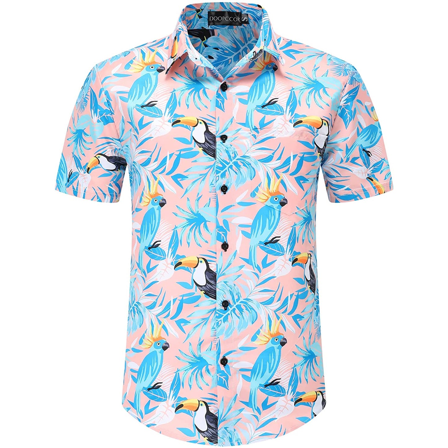 Parrot Leaf Pink Floral Hawaiian Shirt