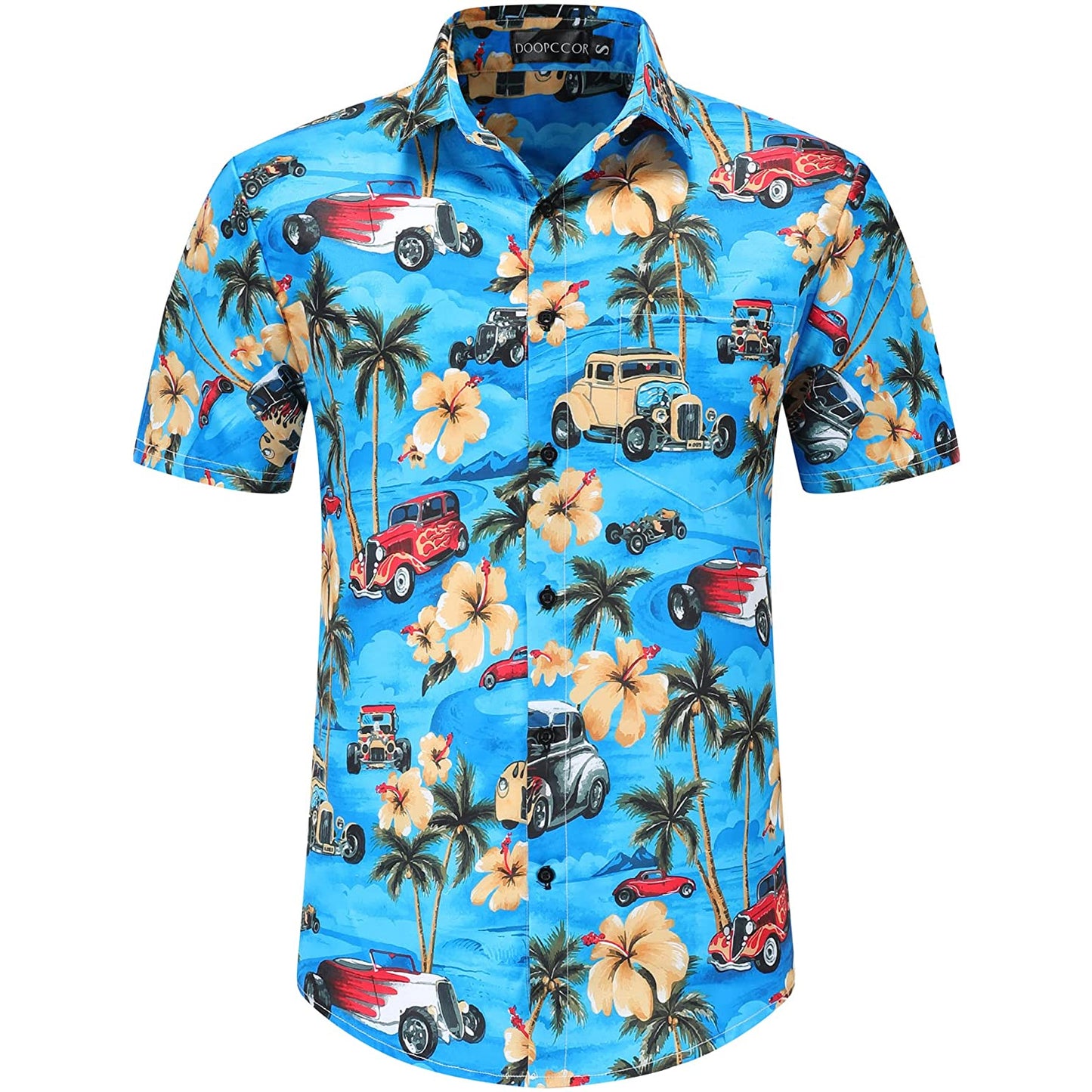 Palm Tree Car Blue Floral Hawaiian Shirt