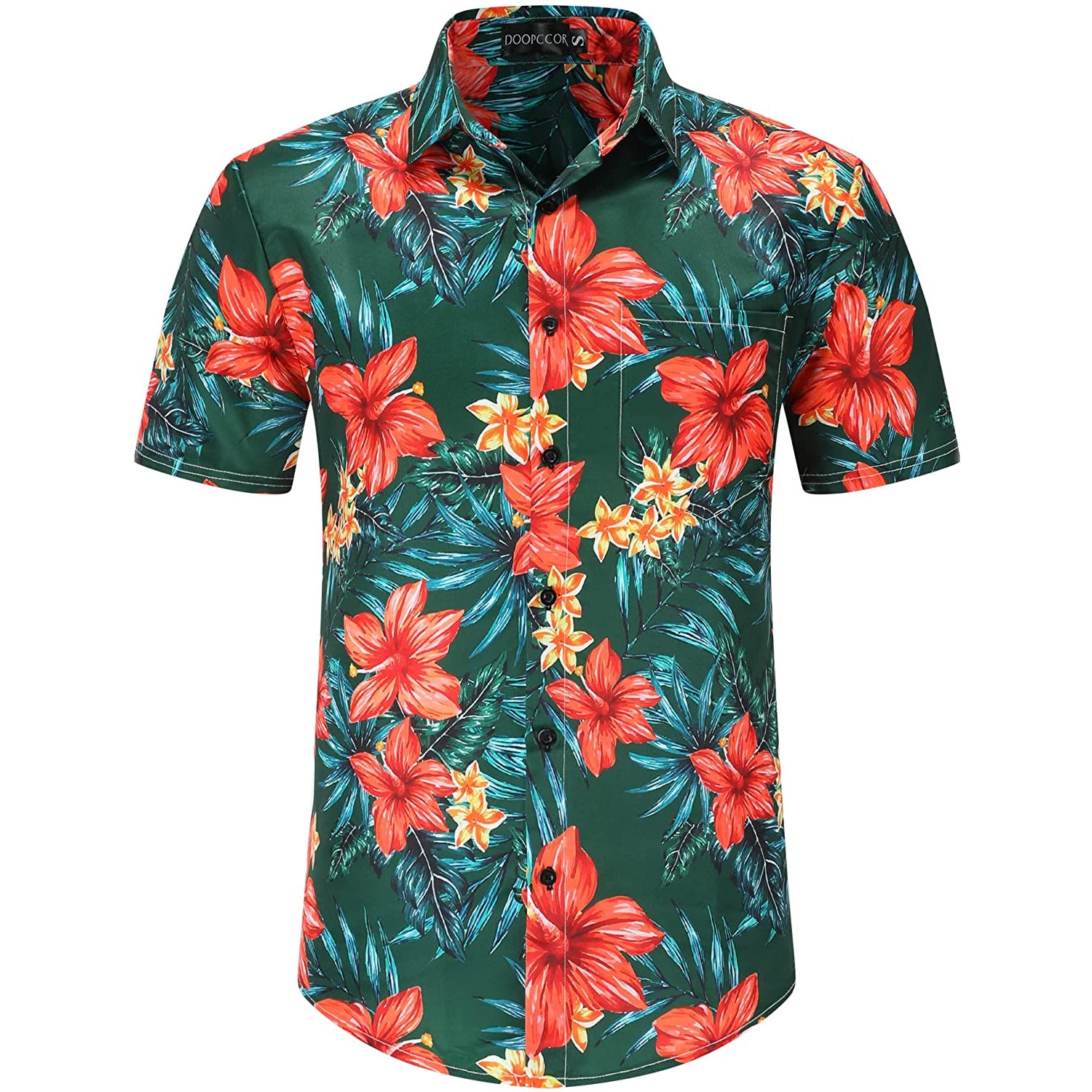Red Flowers Green Floral Hawaiian Shirt – Doopccor