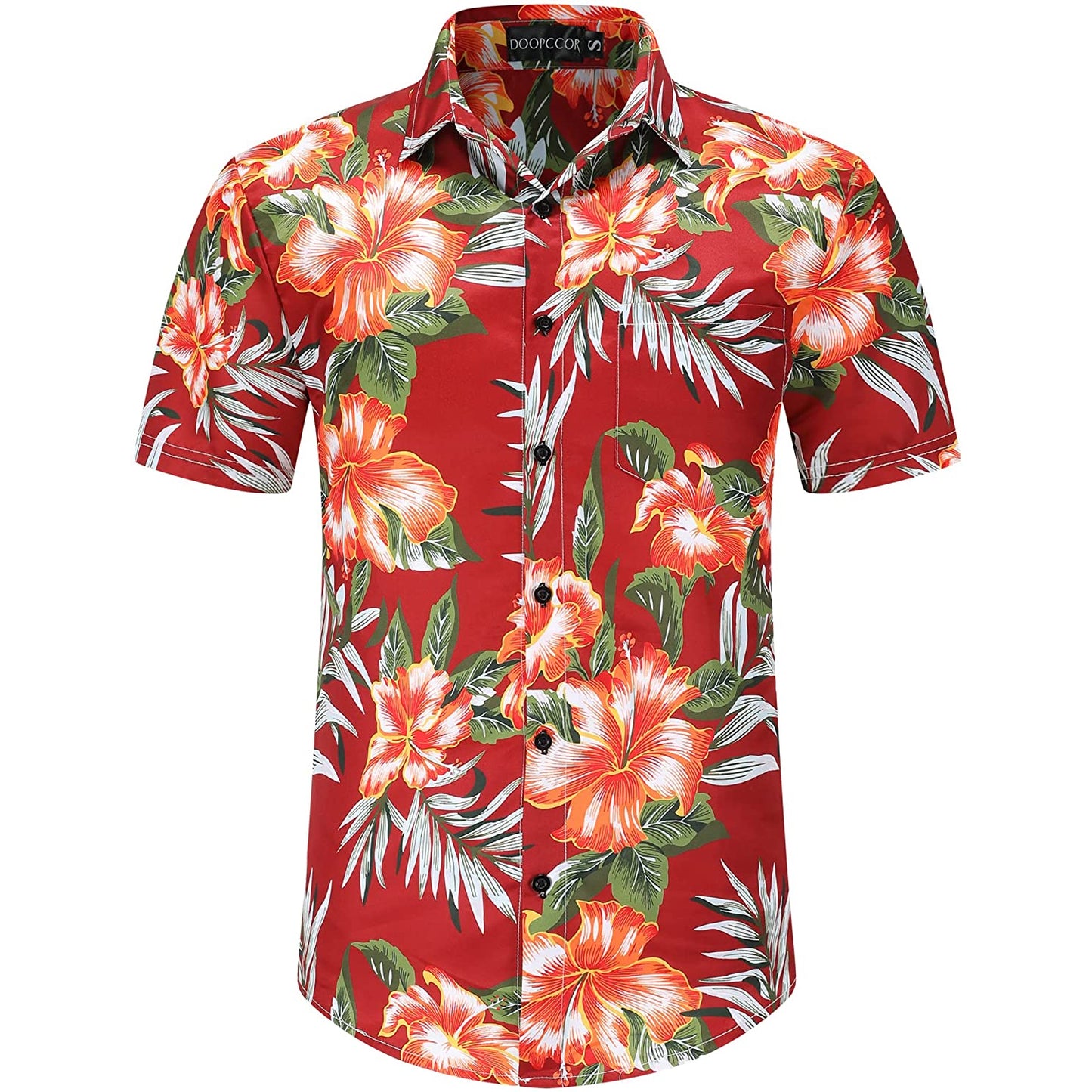 Coral Red Floral Hawaiian Shirt