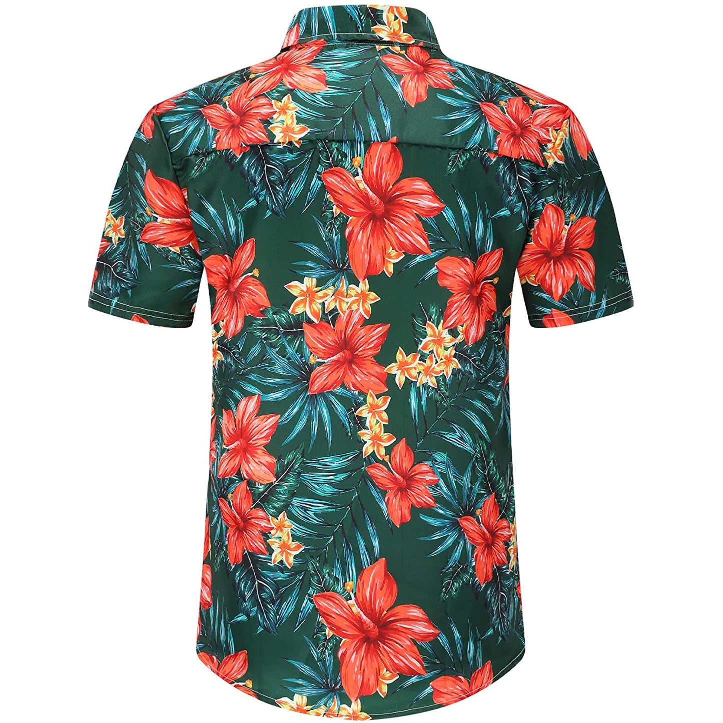 Red Flowers Green Floral Hawaiian Shirt