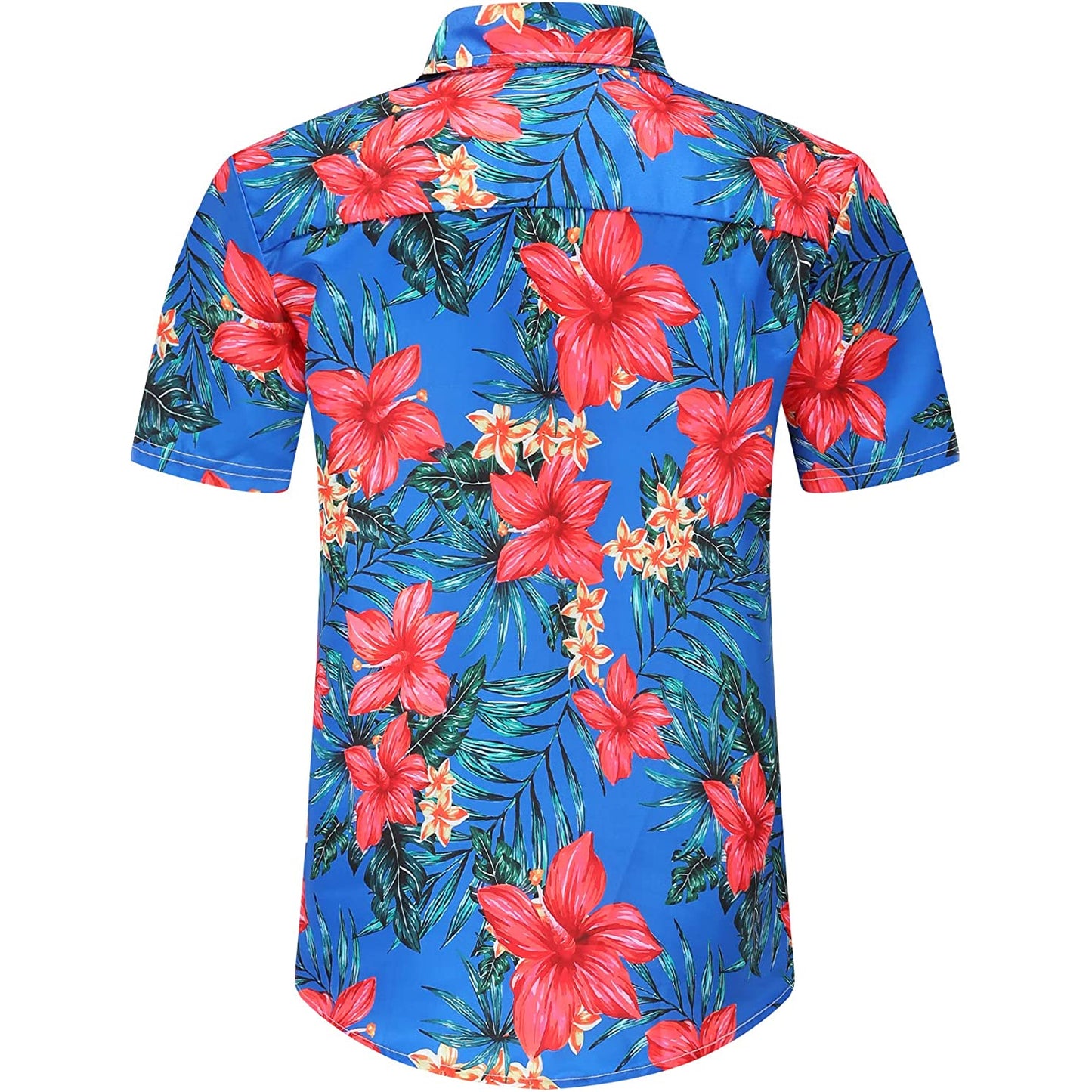 Red Flowers Blue Floral Hawaiian Shirt