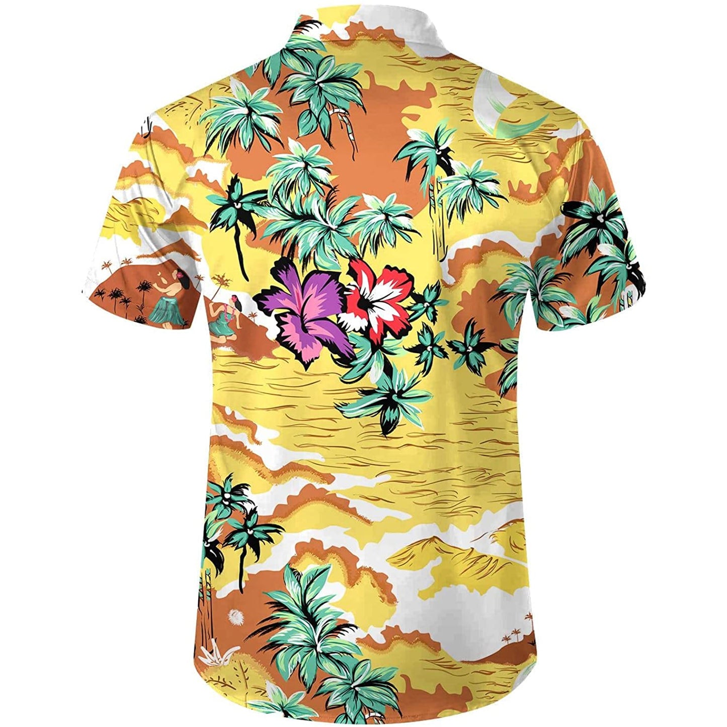 Doopccor 80s Yellow Palm Tree Vintage Button-Down Hawaiian Shirt
