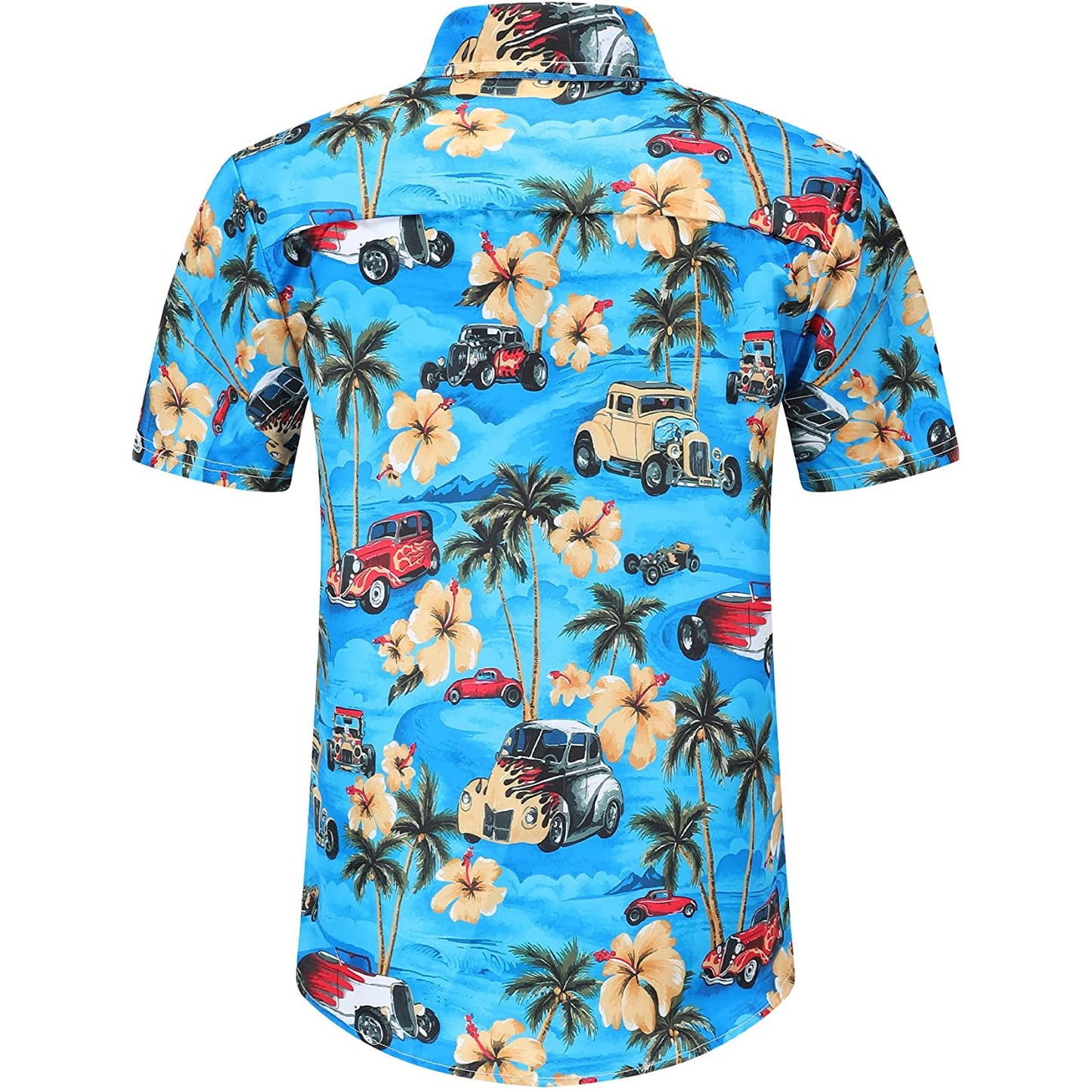 Palm Tree Car Blue Floral Hawaiian Shirt