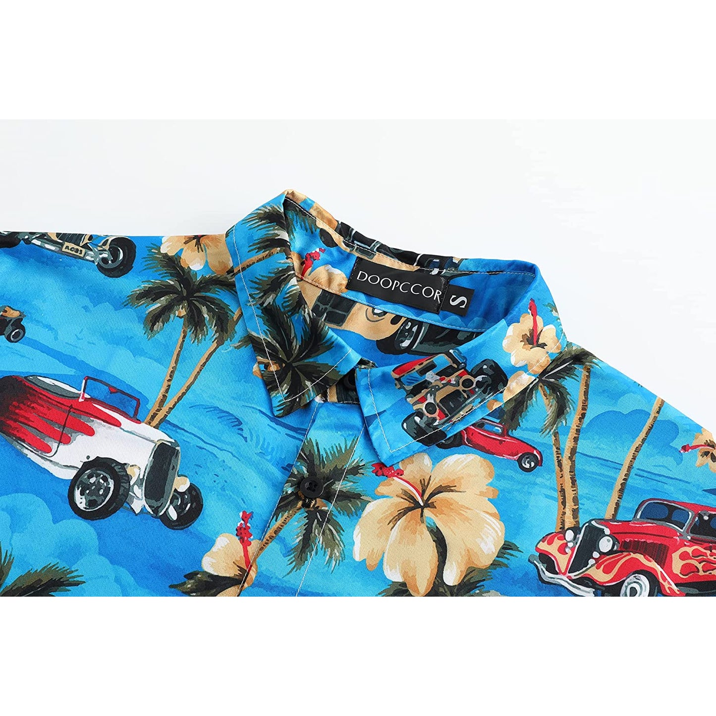 Palm Tree Car Blue Floral Hawaiian Shirt
