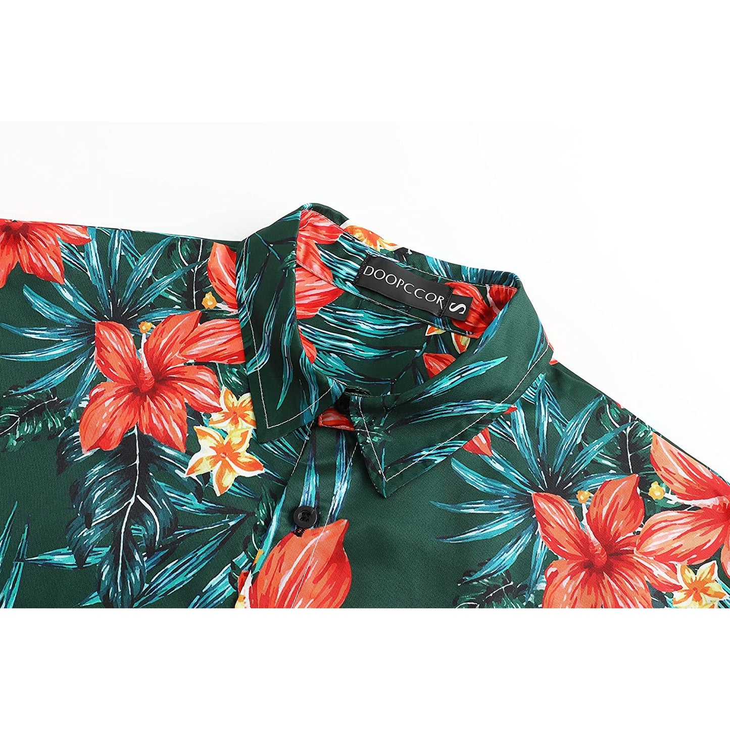 Red Flowers Green Floral Hawaiian Shirt