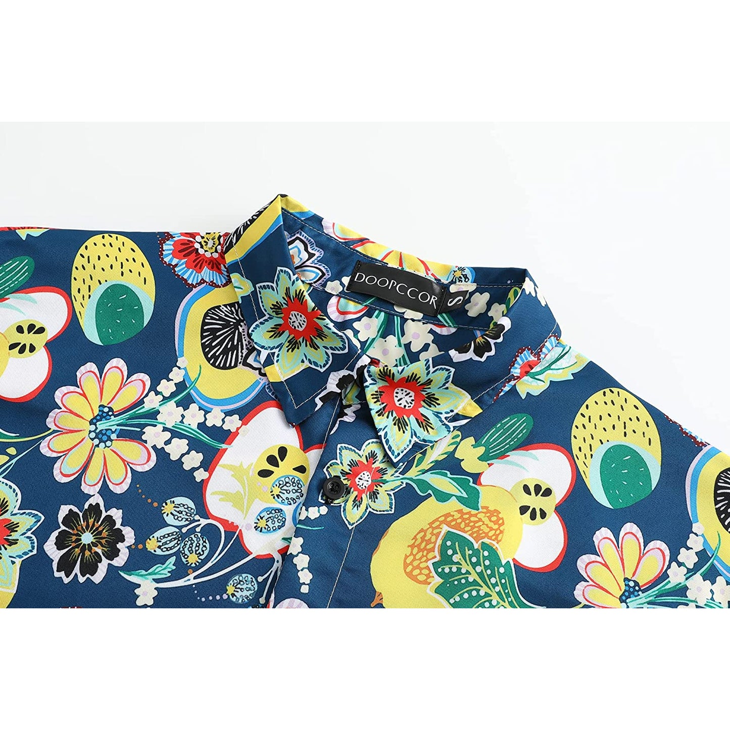 Tropical Fruits Blue Floral Hawaiian Shirt