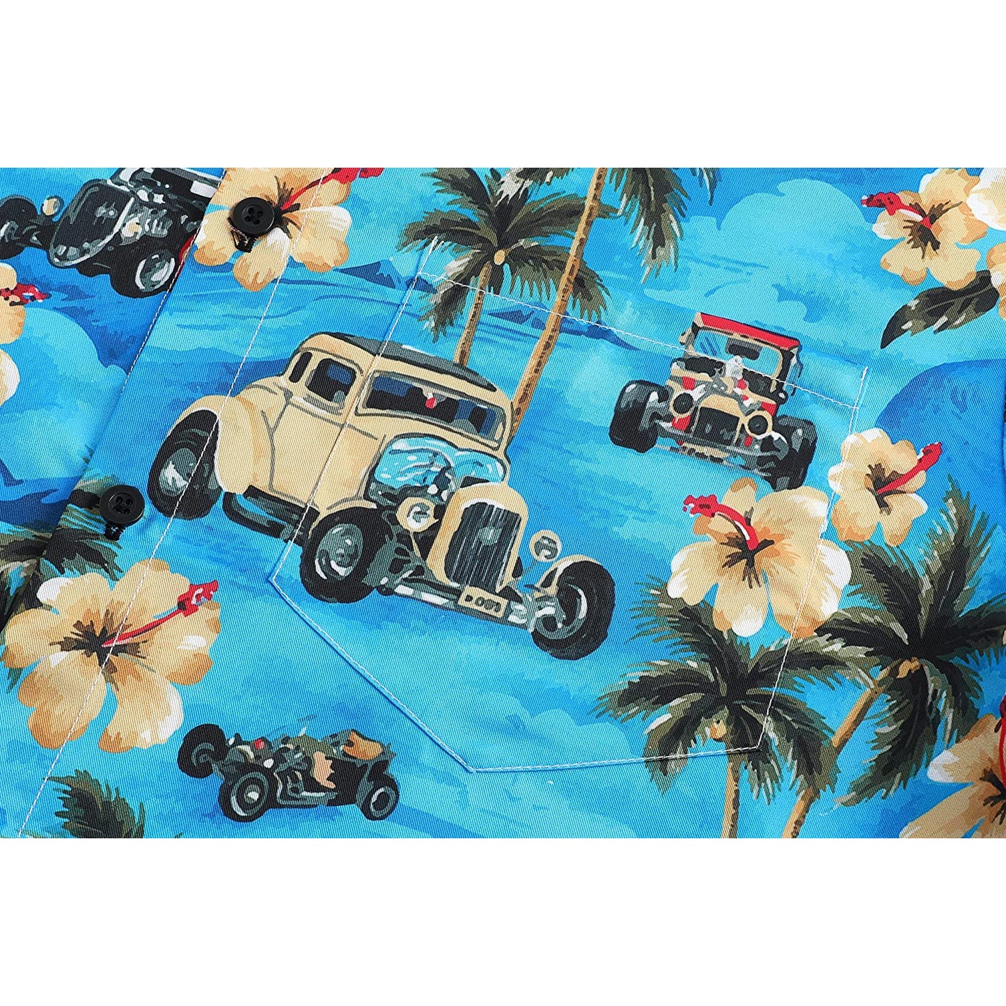 Palm Tree Car Blue Floral Hawaiian Shirt