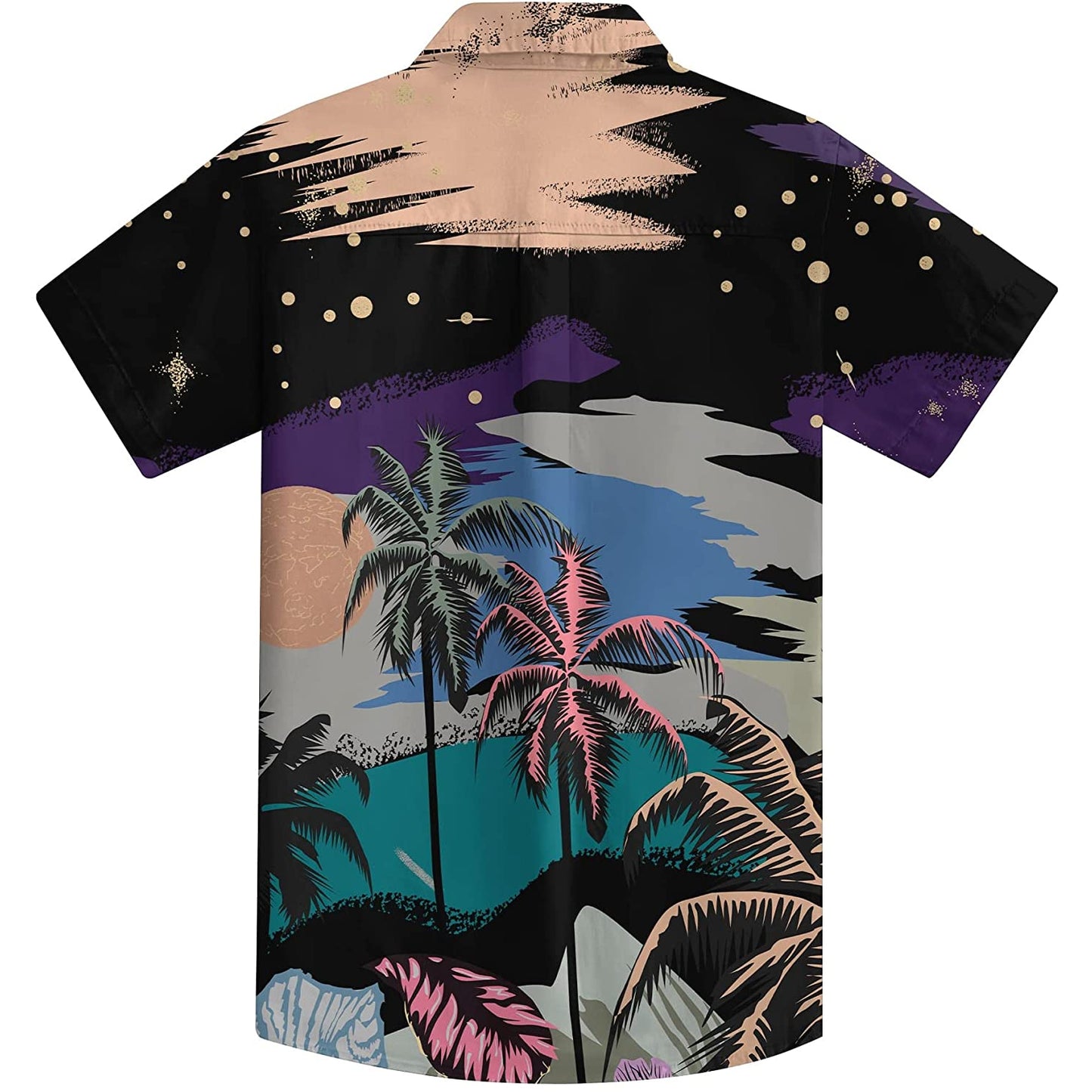 Doopccor 80s Brown Palm Tree Vintage Button-Down Hawaiian Shirt