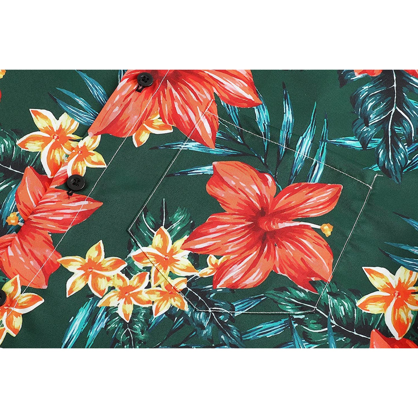 Red Flowers Green Floral Hawaiian Shirt