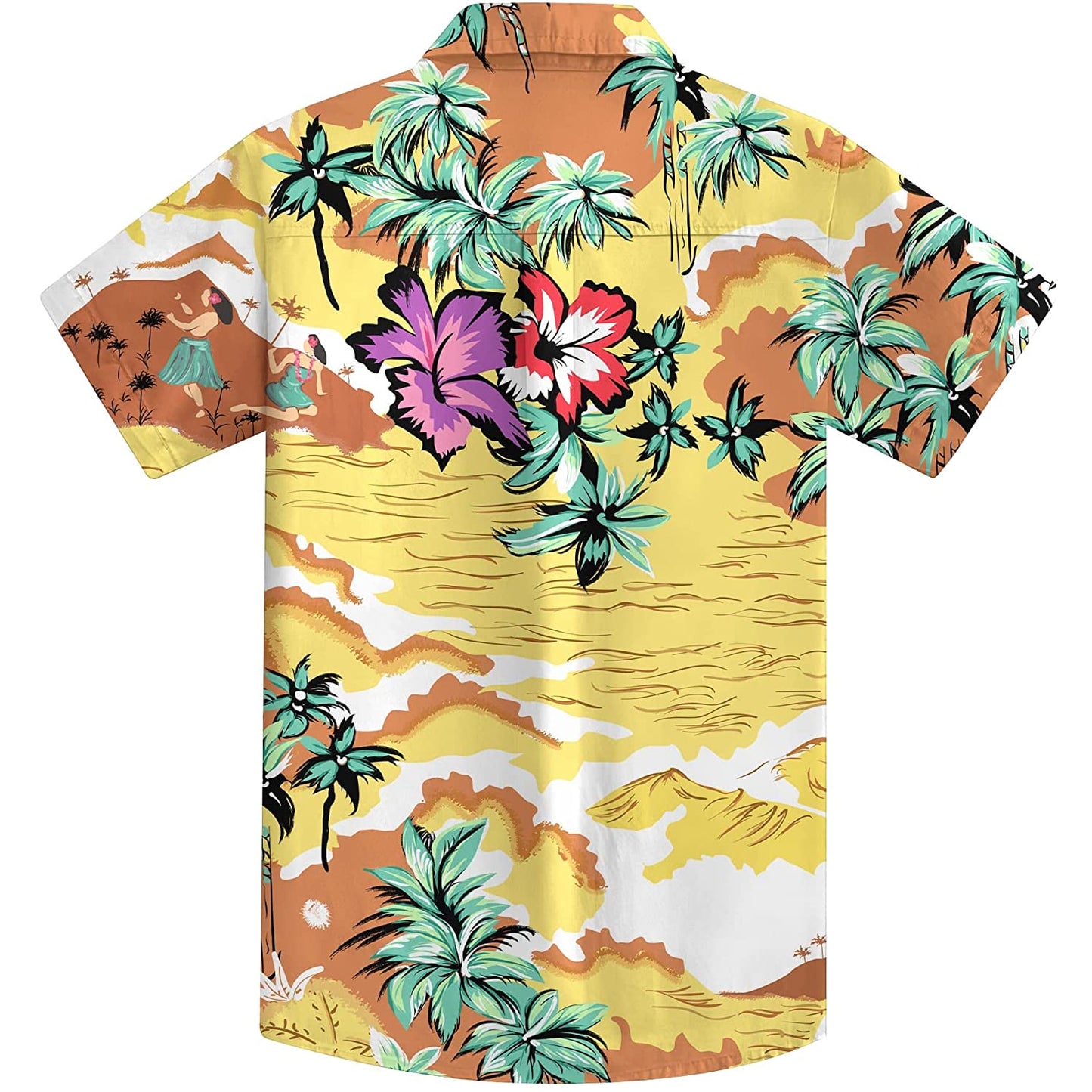 Doopccor 80s Yellow Palm Tree Vintage Button-Down Hawaiian Shirt