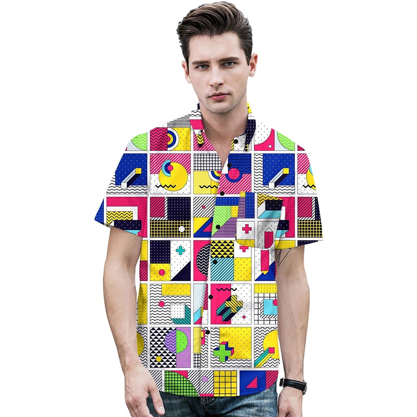 Doopccor 80s Colorful Disco Vintage Button-Down Shirt