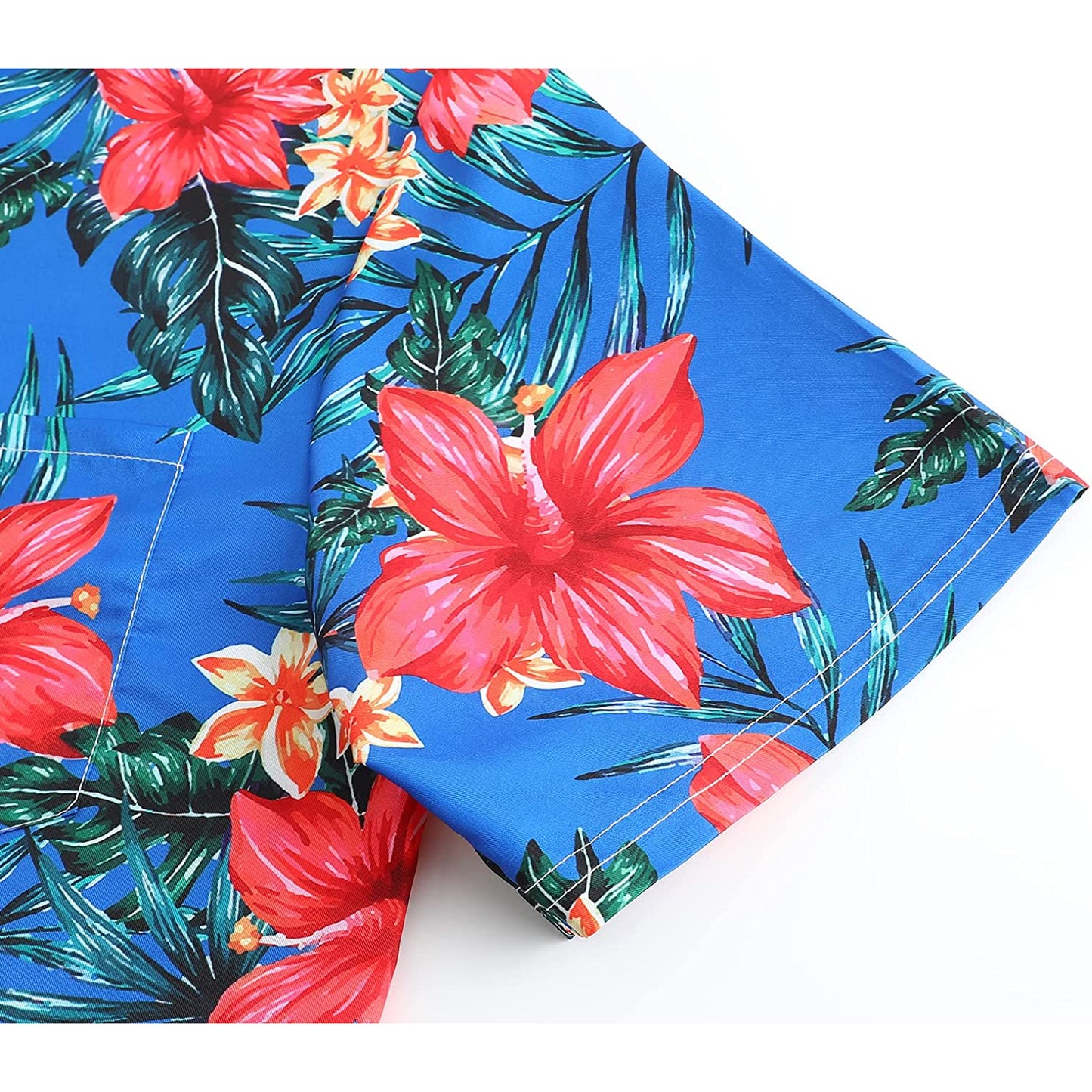 Red Flowers Blue Floral Hawaiian Shirt