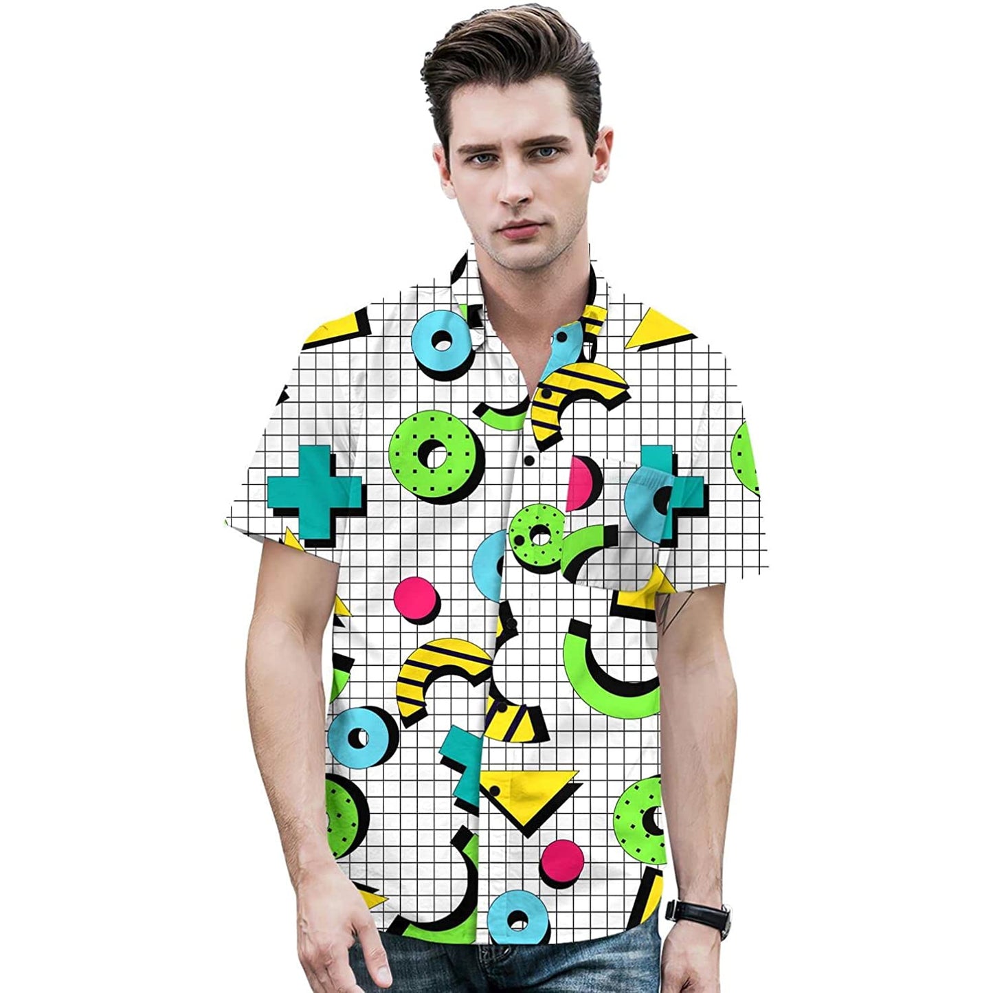 Doopccor 80s Green Disco Vintage Button-Down Shirt