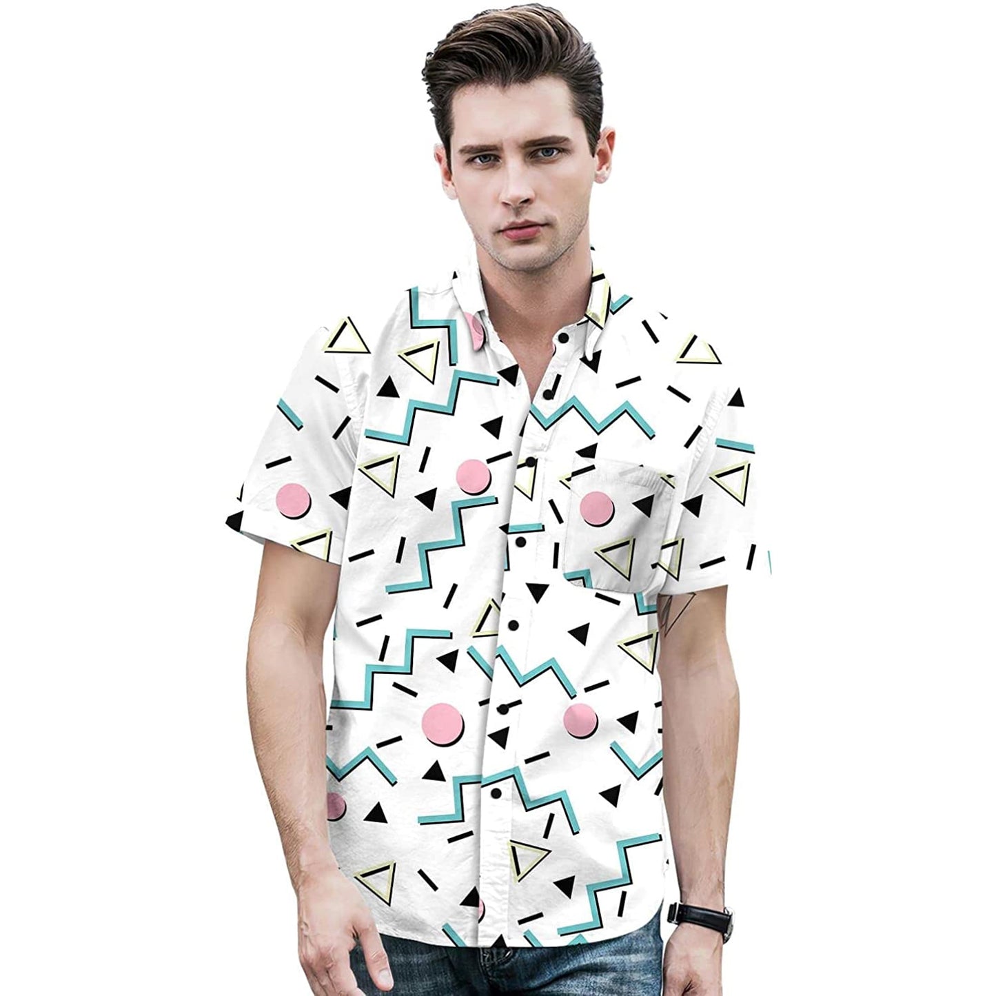 Doopccor 80s White Disco Vintage Button-Down Shirt