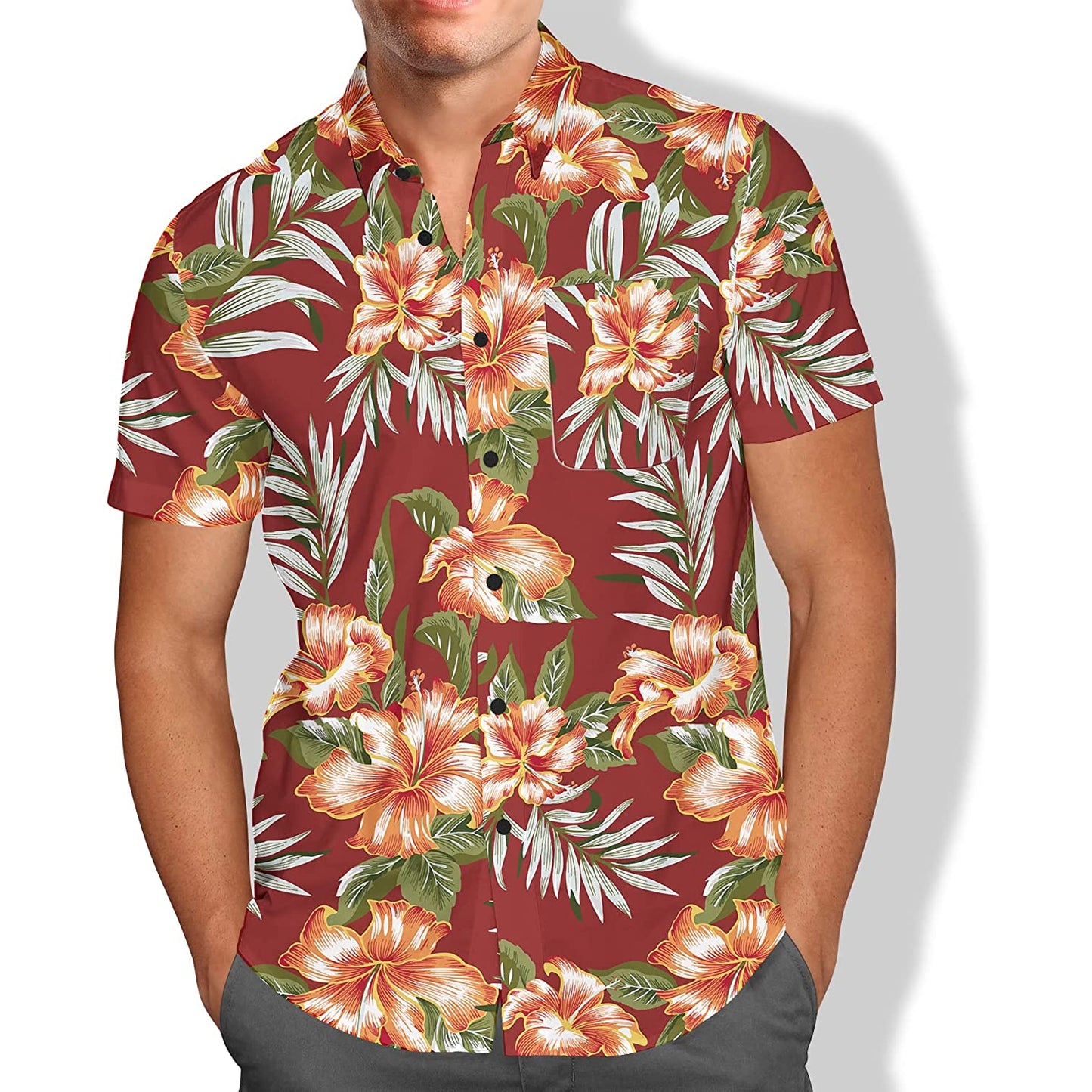 Coral Red Floral Hawaiian Shirt
