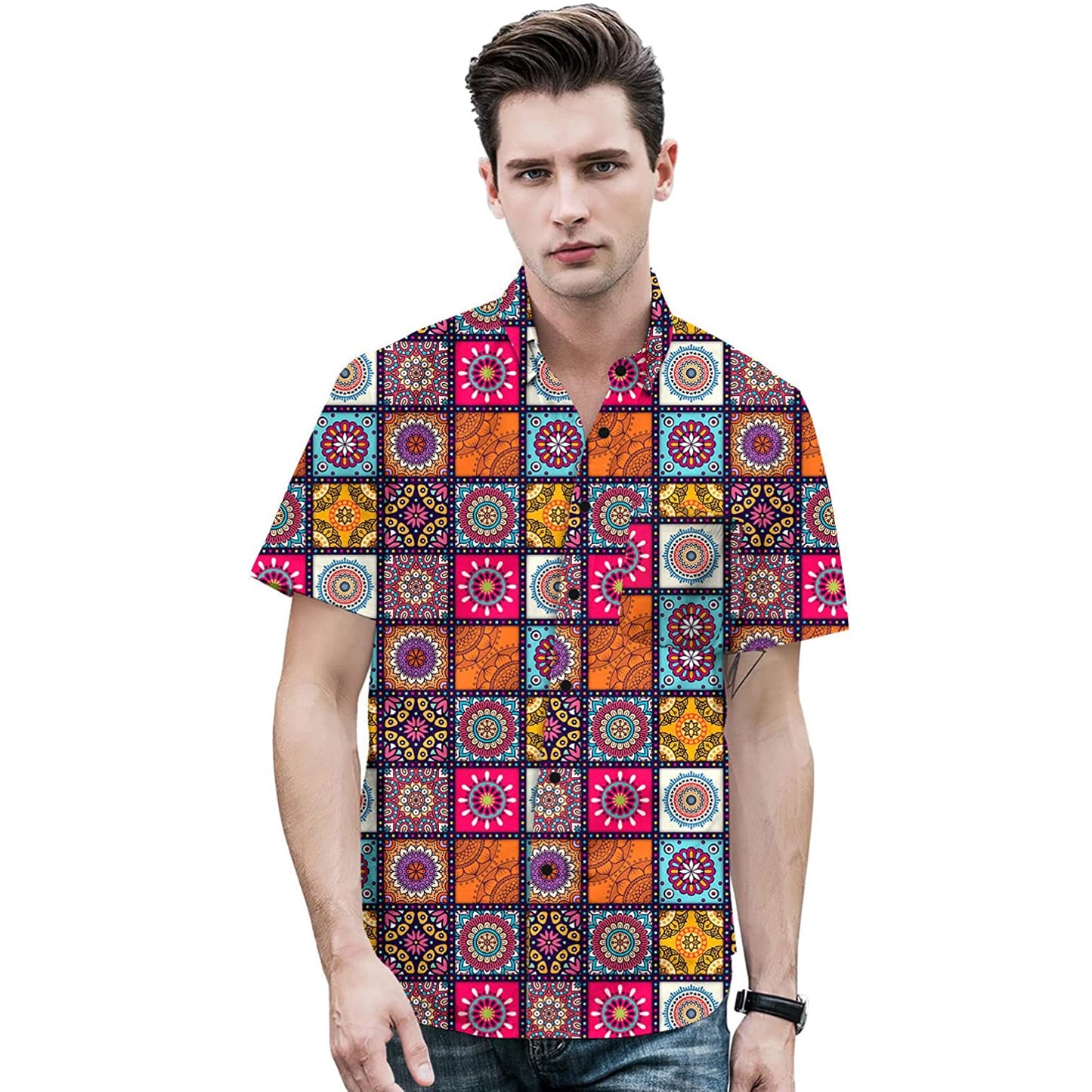 Doopccor 80s Colorful Disco Vintage Button-Down Shirt
