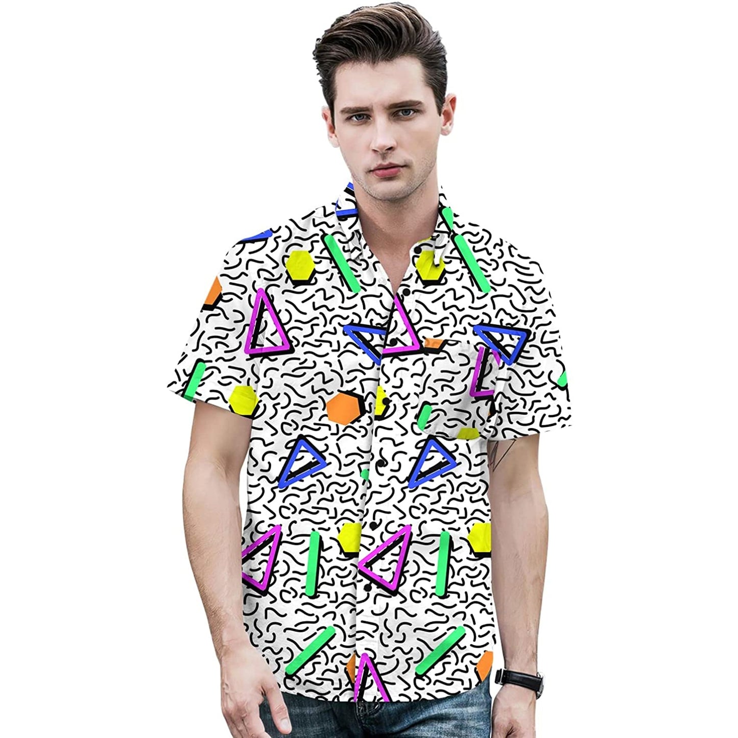 Doopccor 80s White Disco Vintage Button-Down Shirt