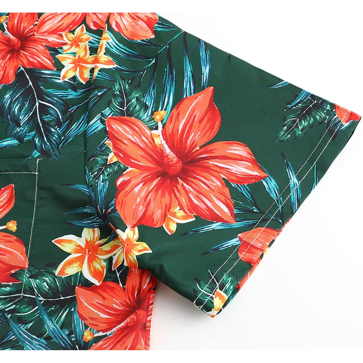 Red Flowers Green Floral Hawaiian Shirt