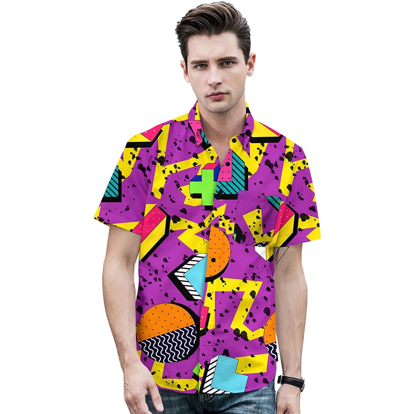 Doopccor 80s Purple Disco Vintage Button-Down Shirt