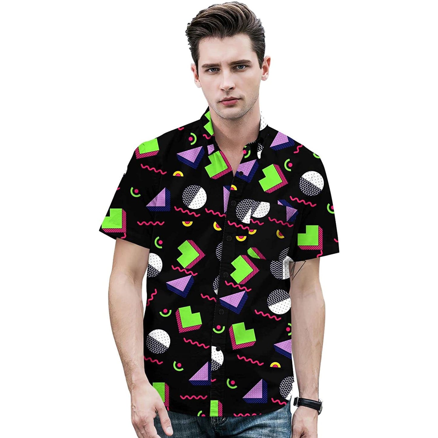 Doopccor 80s Black Disco Vintage Button-Down Shirt