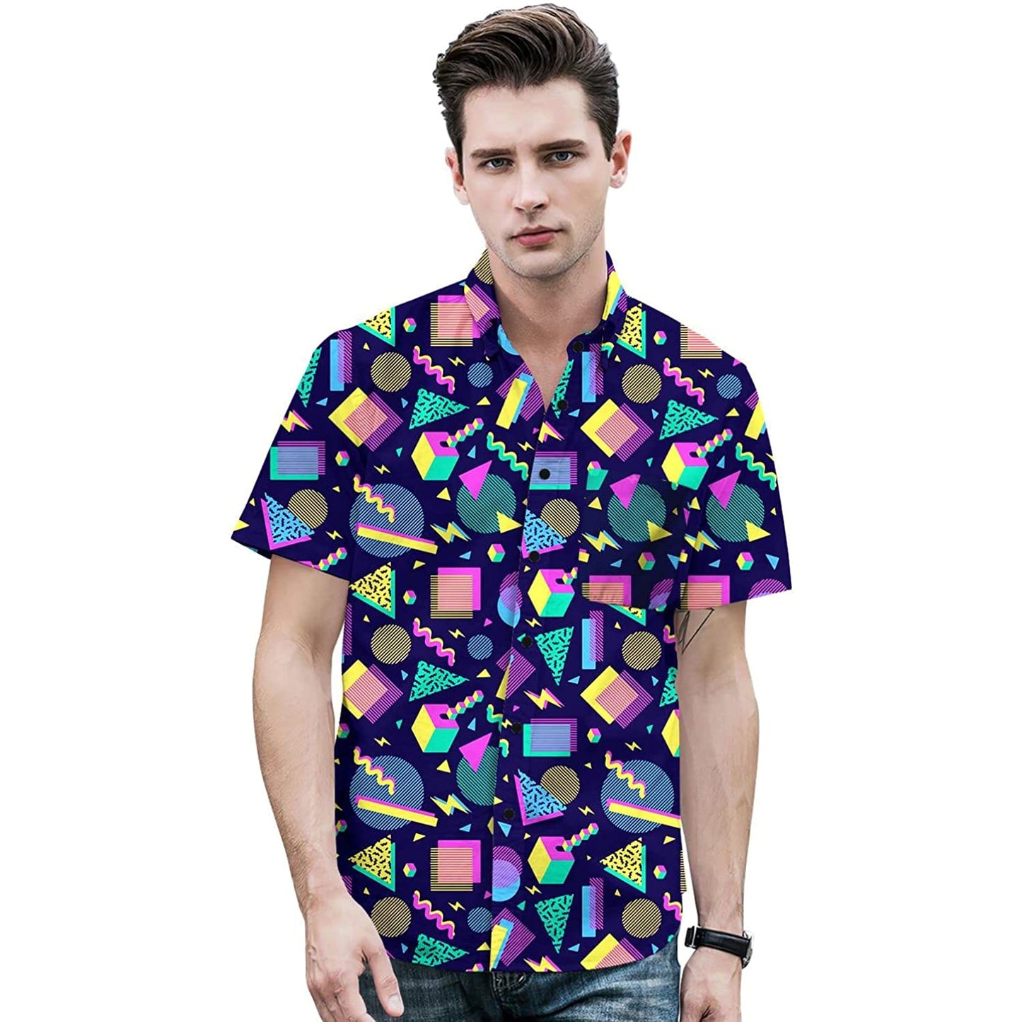 Doopccor 80s Purple Disco Vintage Button-Down Shirt