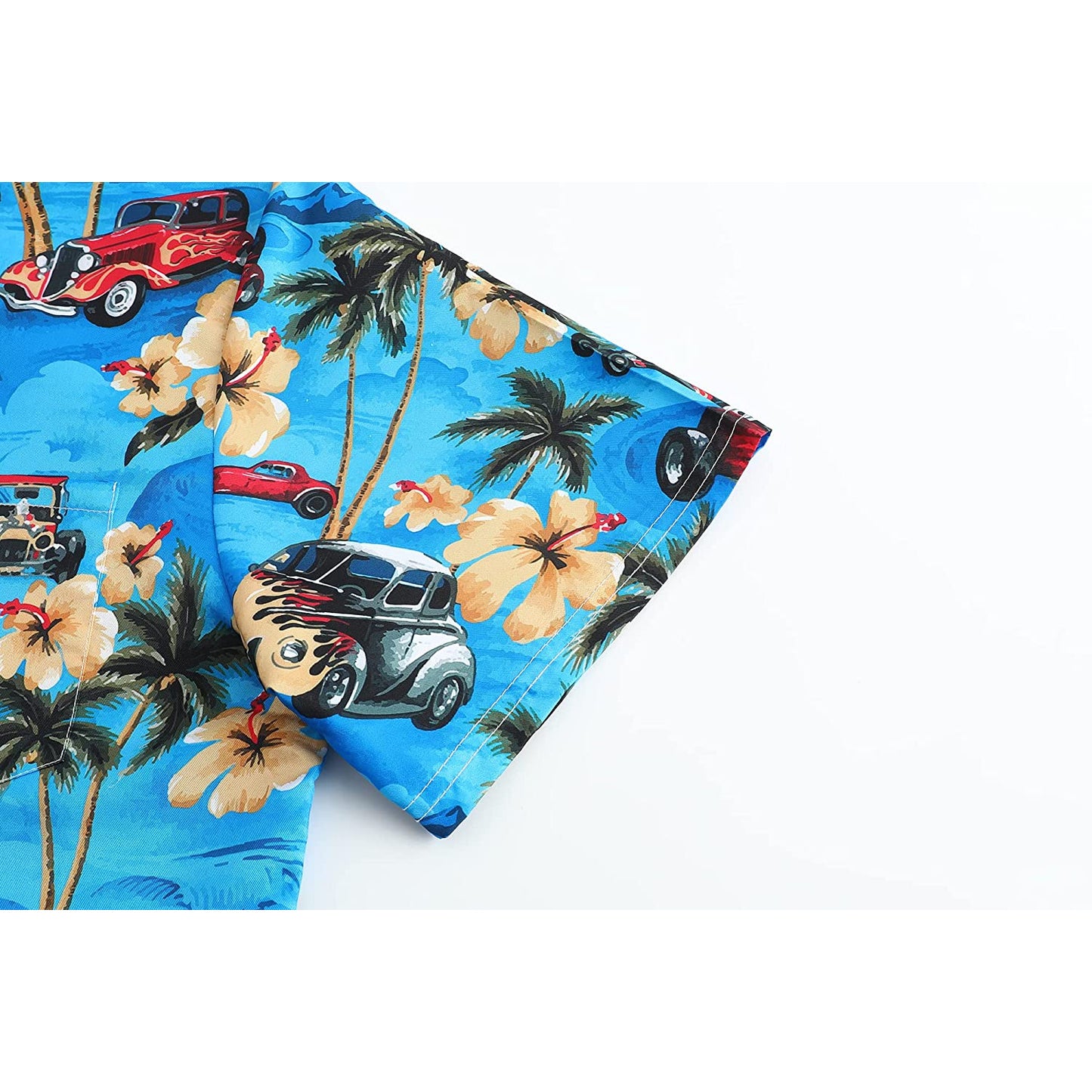 Palm Tree Car Blue Floral Hawaiian Shirt