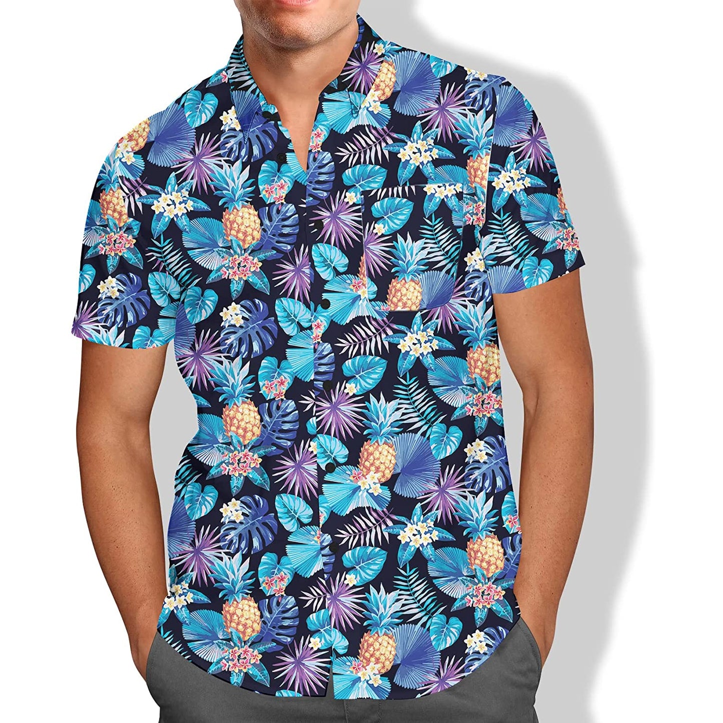 Doopccor Pineapple Blue Leaf Floral Hawaiian Shirt
