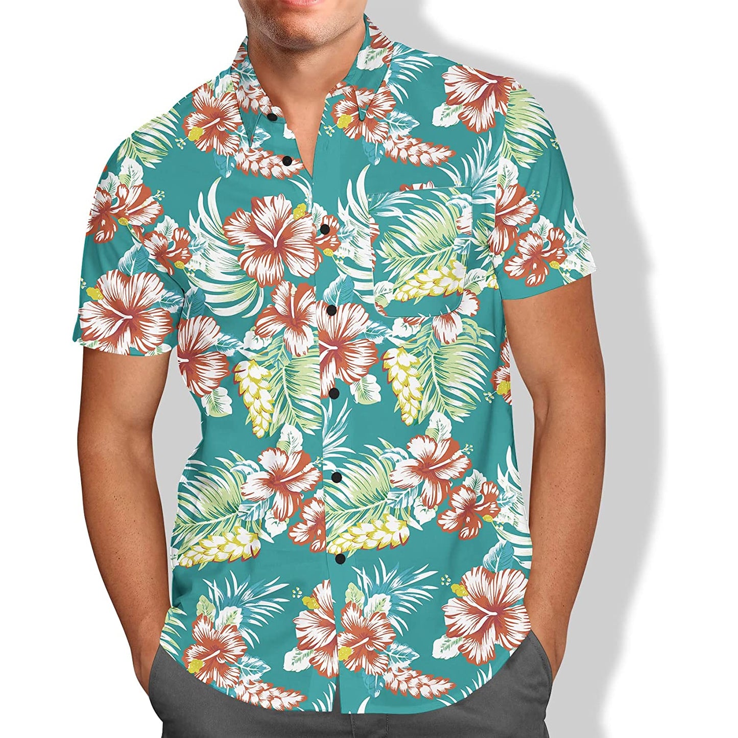 Tropical Flowers Blue Floral Hawaiian Shirt
