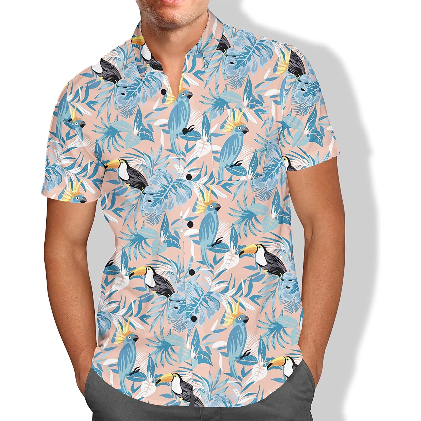 Parrot Leaf Pink Floral Hawaiian Shirt