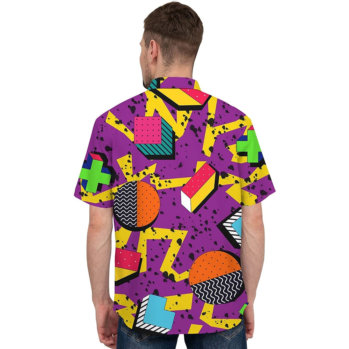 Doopccor 80s Purple Disco Vintage Button-Down Shirt