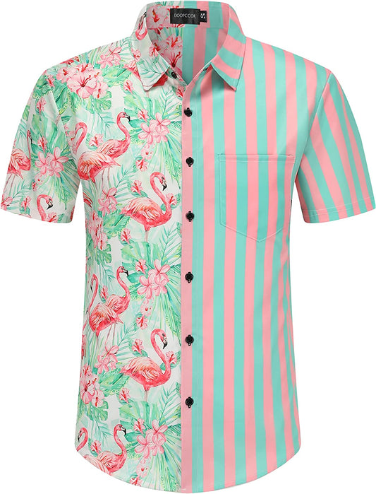 DOOPCCOR Hawaiian Shirt for Men Short Sleeves Printed Button Down Summer Beach Dress Shirts
