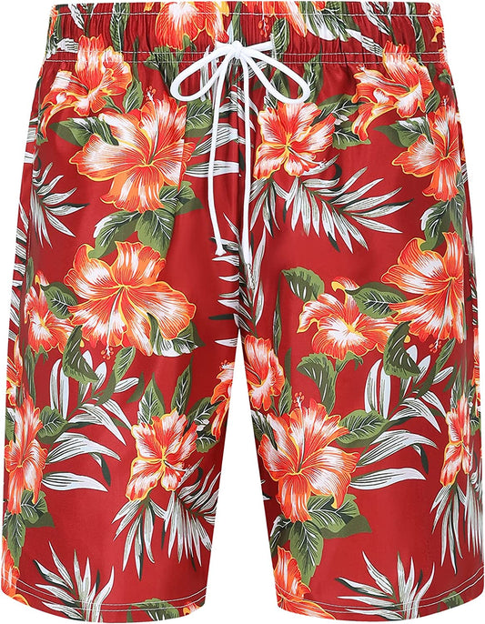 DOOPCCOR Mens Swimming Trunks Quick Dry Beach Hawaiian Shorts with Pockets