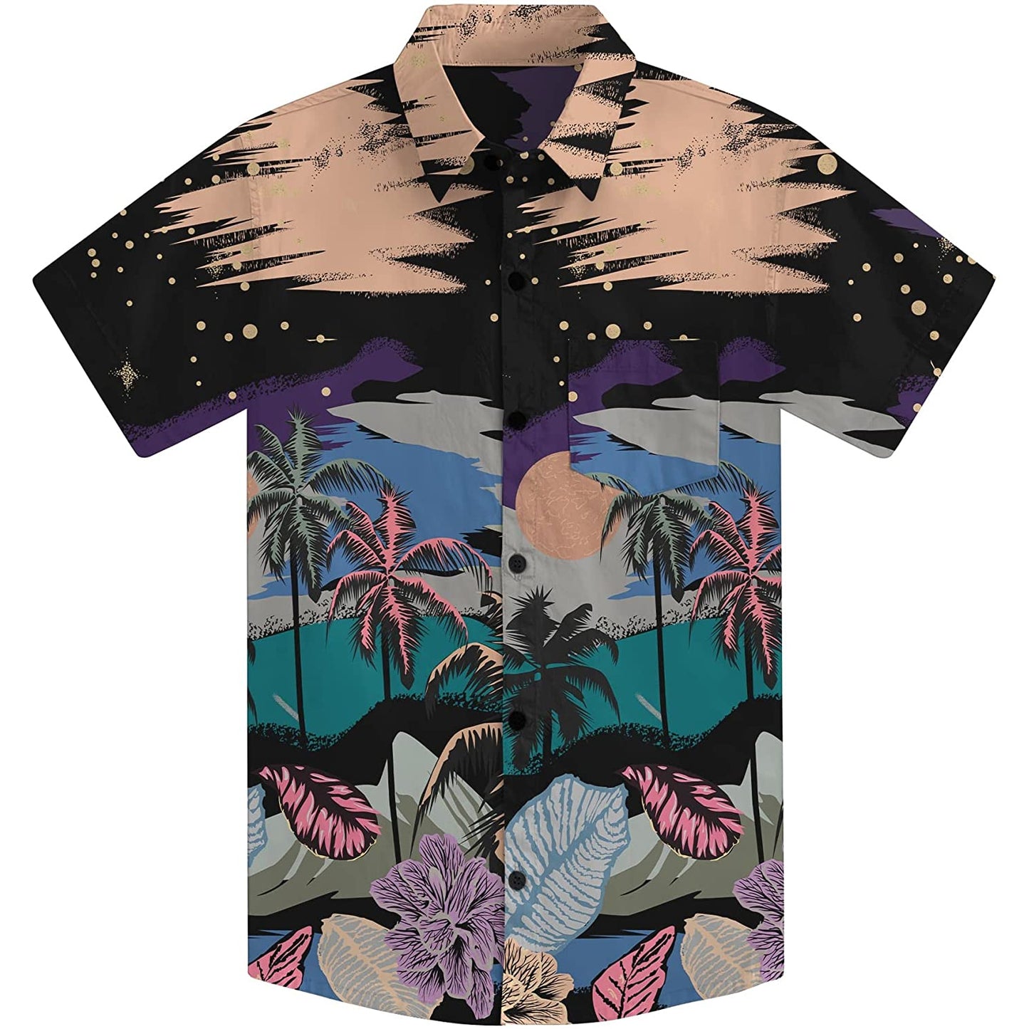 Doopccor 80s Brown Palm Tree Vintage Button-Down Hawaiian Shirt