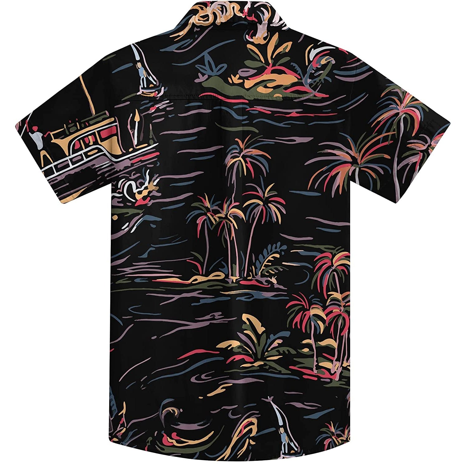 Doopccor 80s Painting Palm Tree Vintage Button-Down Hawaiian Shirt