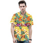 Doopccor 80s Yellow Palm Tree Vintage Button-Down Hawaiian Shirt
